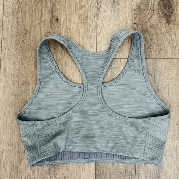 Nike Dri-Fit Sports Bra Grey Black Swoosh Wireless Unpadded Pullover Size M - Picture 2 of 4